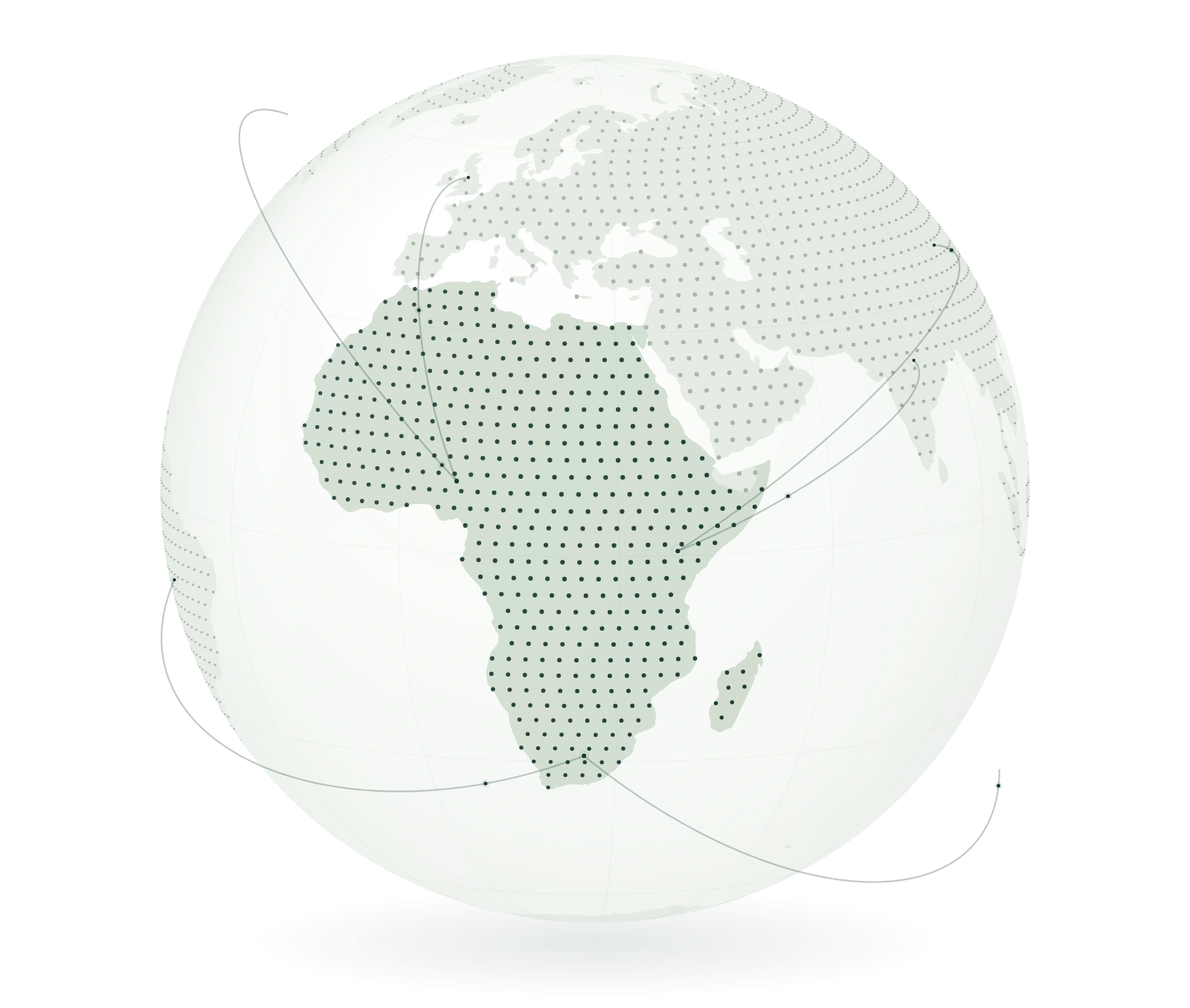 A globe with Africa highlighted and connections reaching other continents.